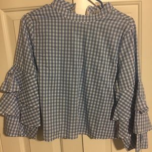 Blue and white Gingham top
